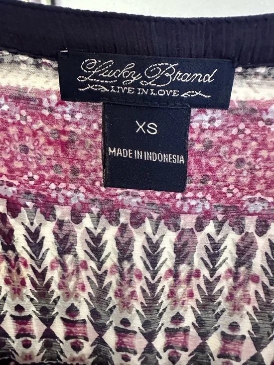 Lucky Brand Boho Peasant Blouse Mixed Print Paisley Sheer Festival Top XS - Picture 6 of 9